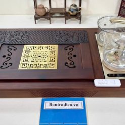 bàn trà điện cao cấp gỗ mun mặt đồng L3200