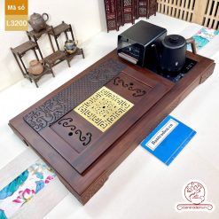bàn trà điện cao cấp gỗ mun mặt đồng L3200