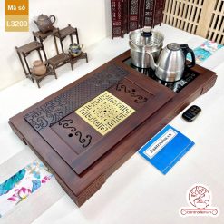 bàn trà điện cao cấp gỗ mun mặt đồng L3200
