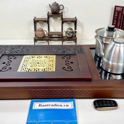 bàn trà điện cao cấp gỗ mun mặt đồng L3200