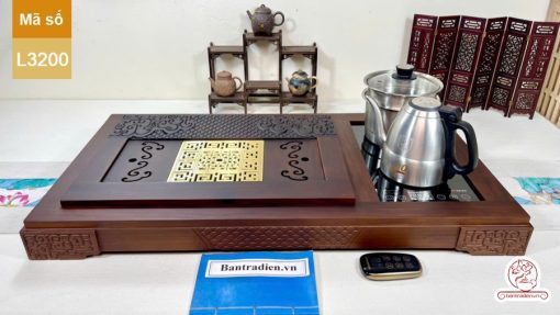 bàn trà điện cao cấp gỗ mun mặt đồng L3200