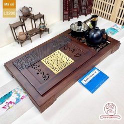 bàn trà điện cao cấp gỗ mun mặt đồng L3200