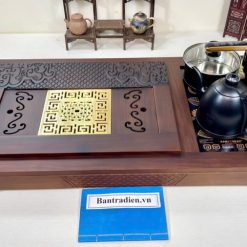 bàn trà điện cao cấp gỗ mun mặt đồng L3200