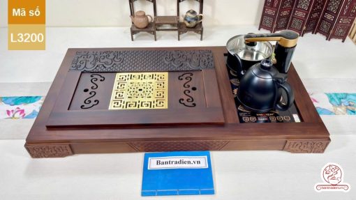 bàn trà điện cao cấp gỗ mun mặt đồng L3200