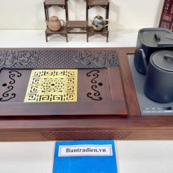 bàn trà điện cao cấp gỗ mun mặt đồng L3200