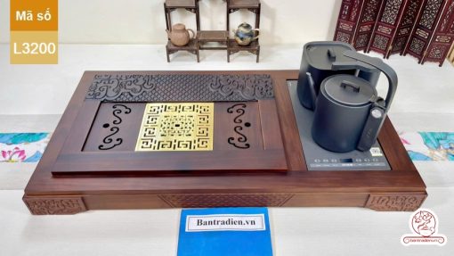 bàn trà điện cao cấp gỗ mun mặt đồng L3200