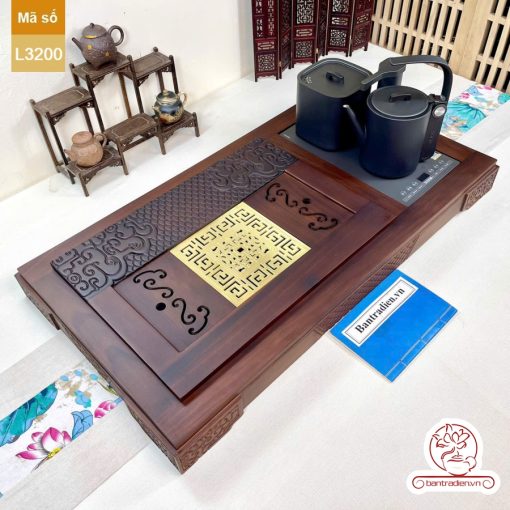 bàn trà điện cao cấp gỗ mun mặt đồng L3200