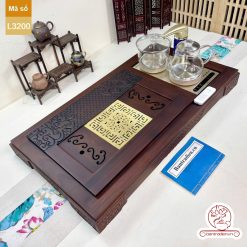 bàn trà điện cao cấp gỗ mun mặt đồng L3200