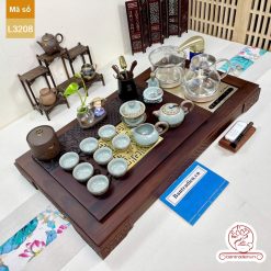 Bộ bàn trà điện thông minh đa năng cao cấp gỗ mun mặt đồng L3208