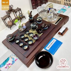 Bộ bàn trà điện thông minh đa năng cao cấp gỗ mun mặt đồng L3219