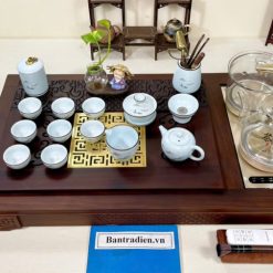 Bộ bàn trà điện thông minh đa năng cao cấp gỗ mun mặt đồng L3220