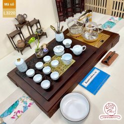 Bộ bàn trà điện thông minh đa năng cao cấp gỗ mun mặt đồng L3220
