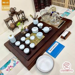 Bộ bàn trà điện thông minh đa năng cao cấp gỗ mun mặt đồng L3220