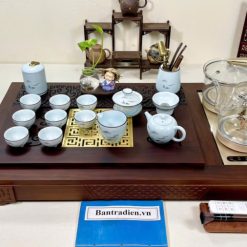 Bộ bàn trà điện thông minh đa năng cao cấp gỗ mun mặt đồng L3220