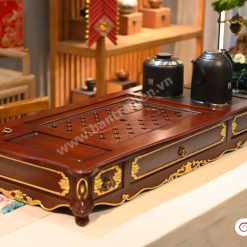 Bộ bàn pha trà điện thông minh đa năng cao cấp phong cách tân cổ điển vẽ vàng L6228 có ngăn kéo để đồ và khay đốt trầm