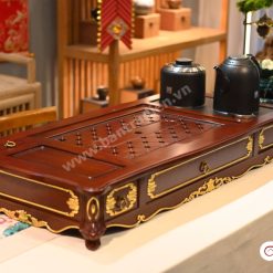 Bộ bàn pha trà điện thông minh đa năng cao cấp phong cách tân cổ điển vẽ vàng L6228 có ngăn kéo để đồ và khay đốt trầm