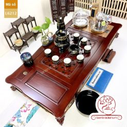 Bộ bàn pha trà điện thông minh đa năng cao cấp phong cách tân cổ điển vẽ vàng L6212 có ngăn kéo để đồ và khay đốt trầm