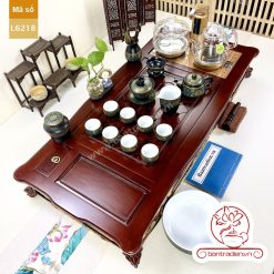 Bộ bàn pha trà điện thông minh đa năng cao cấp phong cách tân cổ điển vẽ vàng L6218 có ngăn kéo để đồ và khay đốt trầm