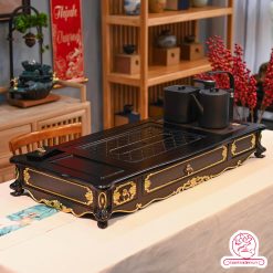 Bộ bàn pha trà điện thông minh đa năng cao cấp phong cách tân cổ điển vẽ vàng L6100 có ngăn kéo để đồ và khay đốt trầm