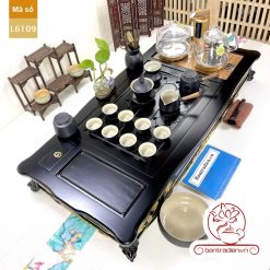 Bộ bàn pha trà điện thông minh đa năng cao cấp phong cách tân cổ điển vẽ vàng L6109 có ngăn kéo để đồ và khay đốt trầm