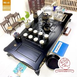 Bộ bàn pha trà điện thông minh đa năng cao cấp phong cách tân cổ điển vẽ vàng L6112 có ngăn kéo để đồ và khay đốt trầm
