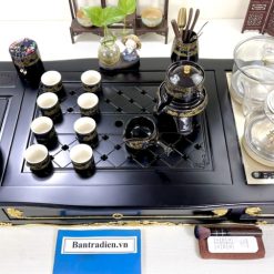 Bộ bàn pha trà điện thông minh đa năng cao cấp phong cách tân cổ điển vẽ vàng L6112 có ngăn kéo để đồ và khay đốt trầm