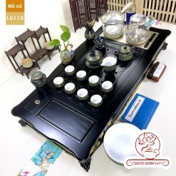 Bộ bàn pha trà điện thông minh đa năng cao cấp phong cách tân cổ điển vẽ vàng L6118 có ngăn kéo để đồ và khay đốt trầm