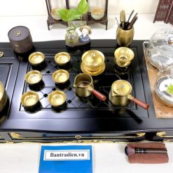 Bộ bàn pha trà điện thông minh đa năng cao cấp phong cách tân cổ điển vẽ vàng L6128 có ngăn kéo để đồ và khay đốt trầm