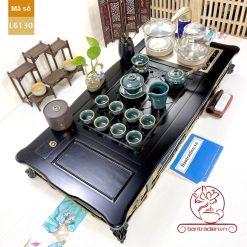 Bộ bàn pha trà điện thông minh đa năng cao cấp phong cách tân cổ điển vẽ vàng L6130 có ngăn kéo để đồ và khay đốt trầm