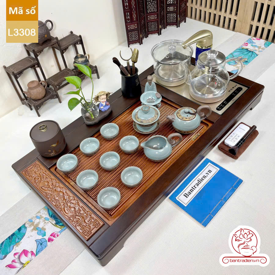 bàn trà điện thông minh đa năng cao cấp gỗ mun L3308