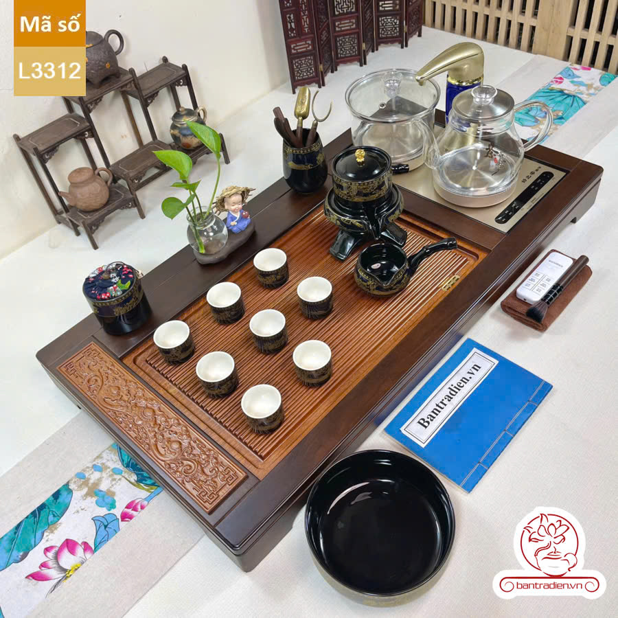 bàn trà điện thông minh đa năng cao cấp gỗ mun L3312