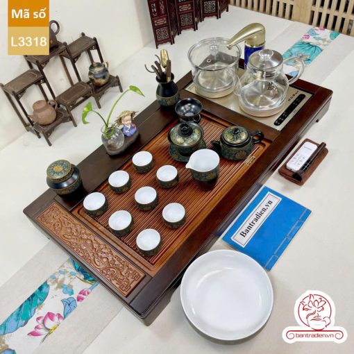 bàn trà điện thông minh đa năng cao cấp gỗ mun L3318
