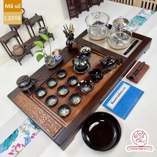 bàn trà điện thông minh đa năng cao cấp gỗ mun L3319