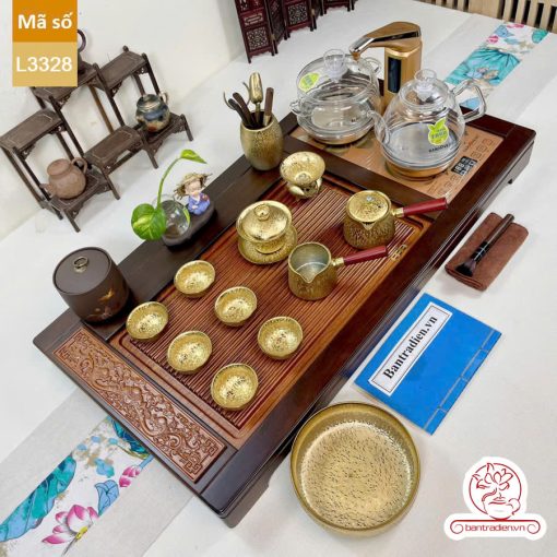 bàn trà điện thông minh đa năng cao cấp gỗ mun L3328