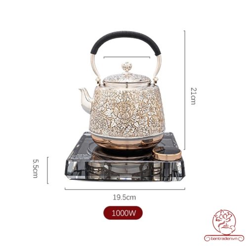 bếp đun nước tự động bằng bạc nguyên chất chế tác thủ công ABD701