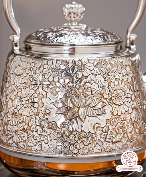 bếp đun nước tự động bằng bạc nguyên chất chế tác thủ công ABD701