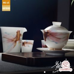 Bộ ấm trà cao cấp sứ trắng Bạch Ngọc Đức Hóa Ung Dung Tự Tại G01800