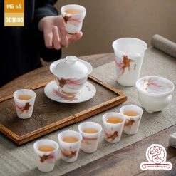 Bộ ấm trà cao cấp sứ trắng Bạch Ngọc Đức Hóa Ung Dung Tự Tại G01800