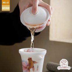 Bộ ấm trà cao cấp sứ trắng Bạch Ngọc Đức Hóa Ung Dung Tự Tại G01800
