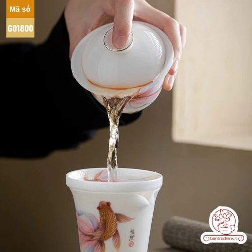 Bộ ấm trà cao cấp sứ trắng Bạch Ngọc Đức Hóa Ung Dung Tự Tại G01800