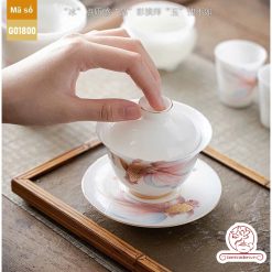 Bộ ấm trà cao cấp sứ trắng Bạch Ngọc Đức Hóa Ung Dung Tự Tại G01800