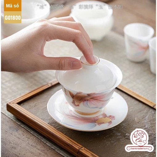 Bộ ấm trà cao cấp sứ trắng Bạch Ngọc Đức Hóa Ung Dung Tự Tại G01800