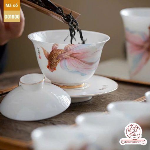 Bộ ấm trà cao cấp sứ trắng Bạch Ngọc Đức Hóa Ung Dung Tự Tại G01800