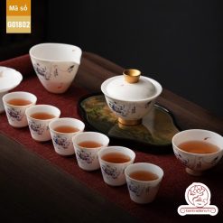 Bộ ấm trà cao cấp sứ trắng Dương Chi Bạch Ngọc Đức Hóa G01802