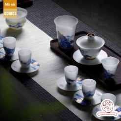 Bộ ấm trà cao cấp sứ trắng Bạch Ngọc Băng Ngưng Đức Hóa Cao Sơn Lưu Thủy G01803