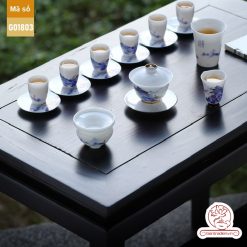 Bộ ấm trà cao cấp sứ trắng Bạch Ngọc Băng Ngưng Đức Hóa Cao Sơn Lưu Thủy G01803