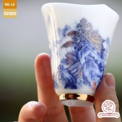 Bộ ấm trà cao cấp sứ trắng Bạch Ngọc Băng Ngưng Đức Hóa Cao Sơn Lưu Thủy G01803