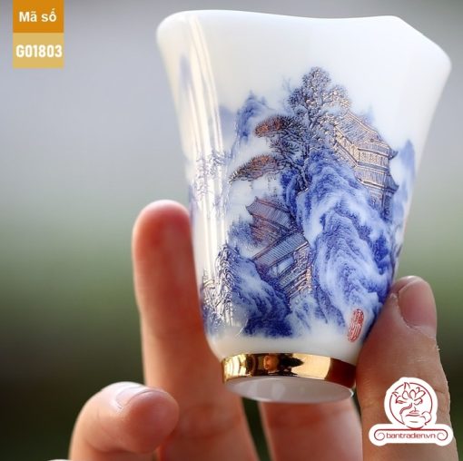 Bộ ấm trà cao cấp sứ trắng Bạch Ngọc Băng Ngưng Đức Hóa Cao Sơn Lưu Thủy G01803