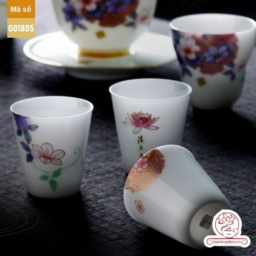 Bộ ấm trà cao cấp sứ trắng Bạch Ngọc Băng Tinh Đức Hóa Tứ Quý An Nhiên G01805