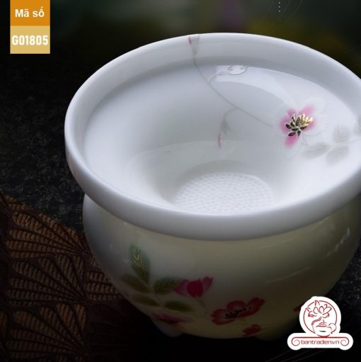 Bộ ấm trà cao cấp sứ trắng Bạch Ngọc Băng Tinh Đức Hóa Tứ Quý An Nhiên G01805